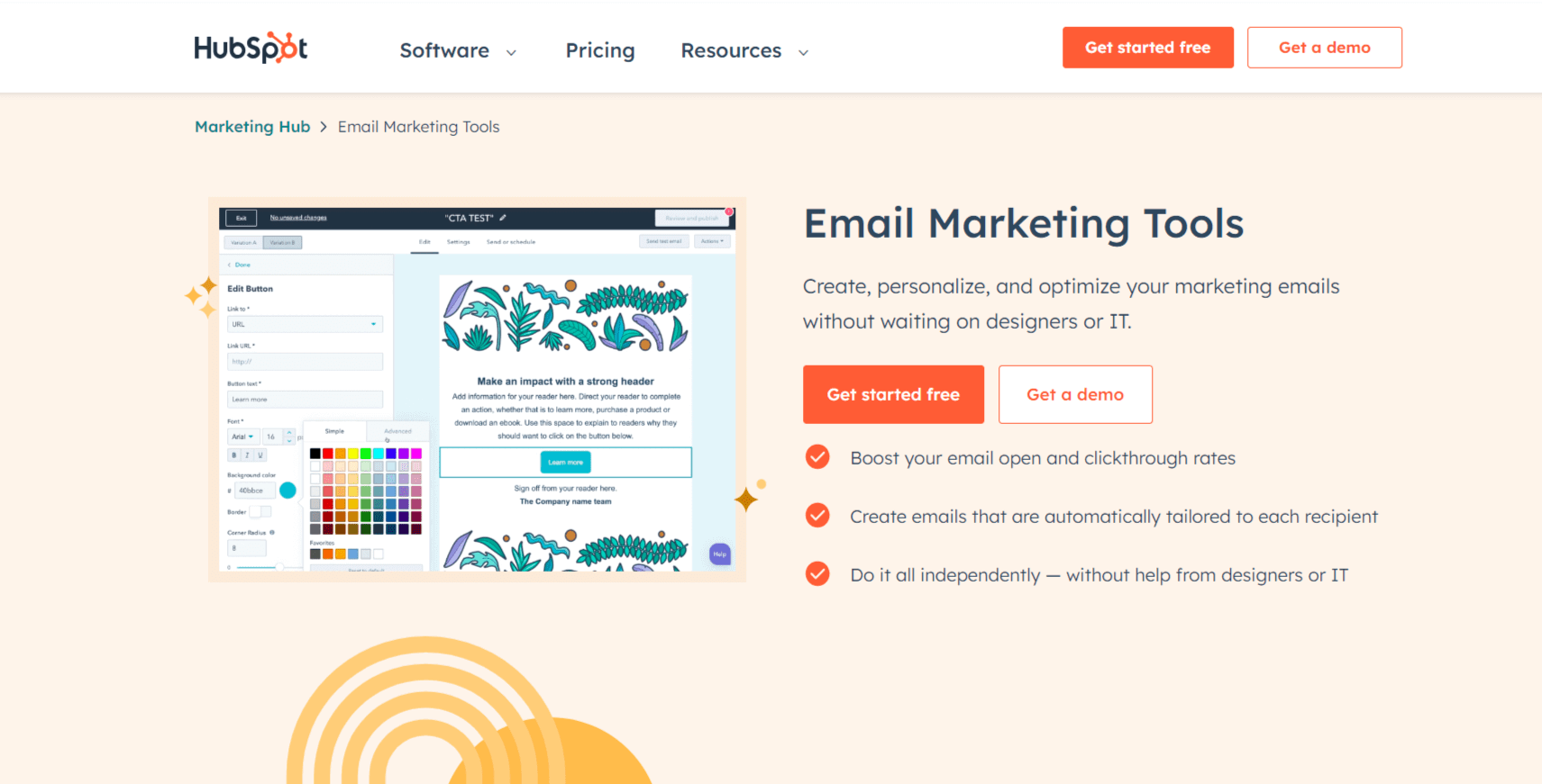screenshot of the homepage of newsletter plugin hubspot